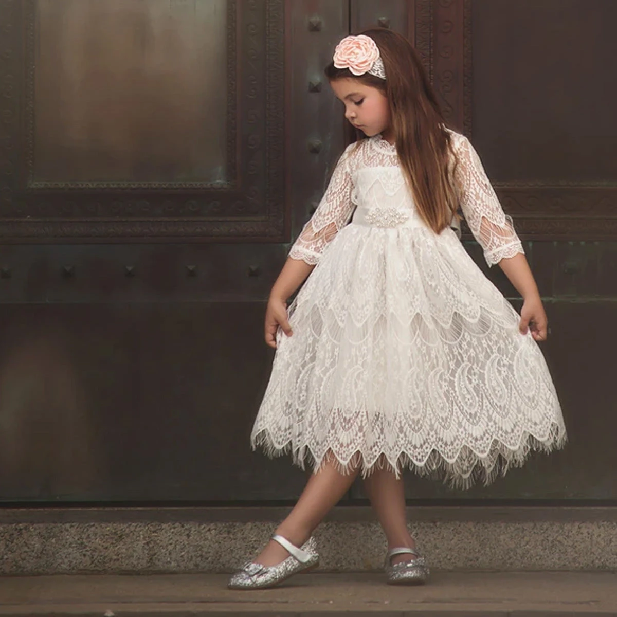 BELLA RAFAELA DRESS & BELT SET- ANTIQUE WHITE - Image 8