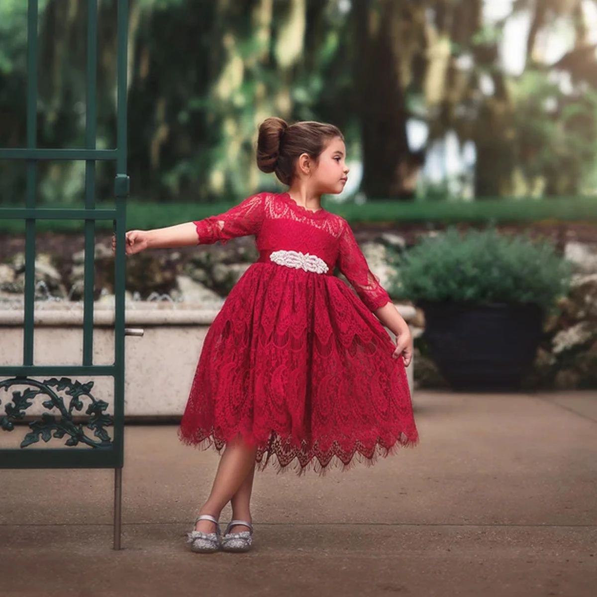 BELLA RAFAELA DRESS & BELT SET-CRIMSON - Image 3