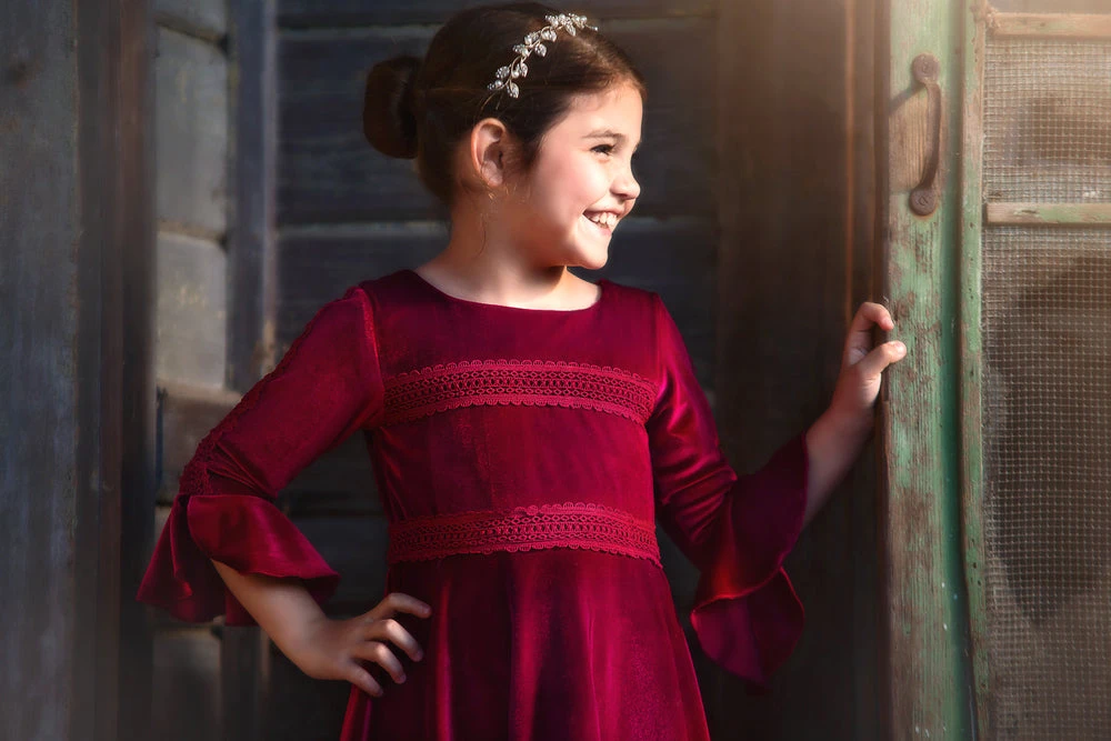 LILY DRESS BURGUNDY VELVET - Image 3