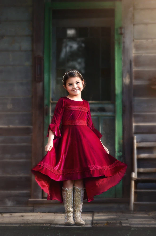 LILY DRESS BURGUNDY VELVET - Image 4