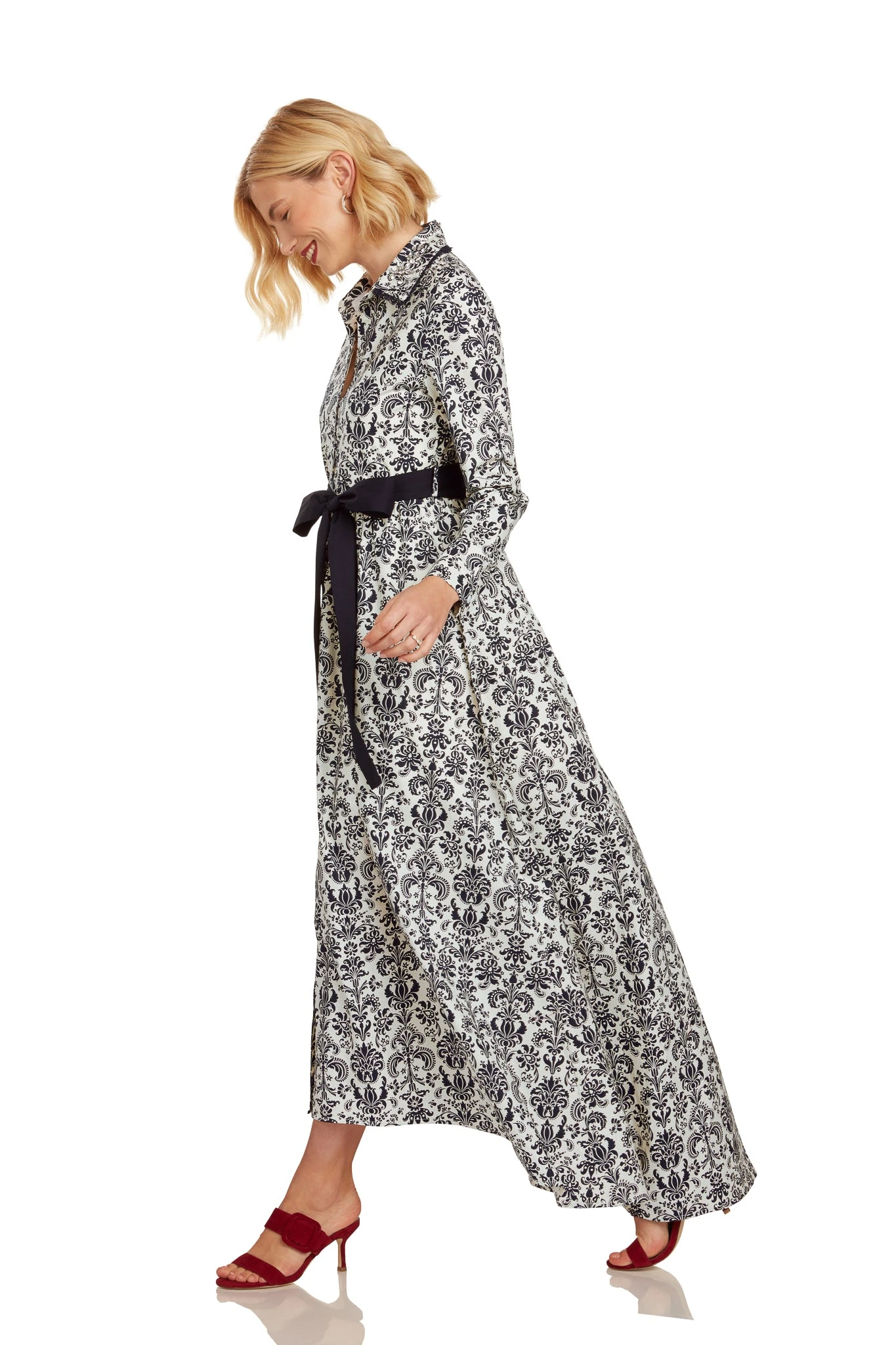CONSTANCE MAXI DRESS NAVY DAMASK - Image 10