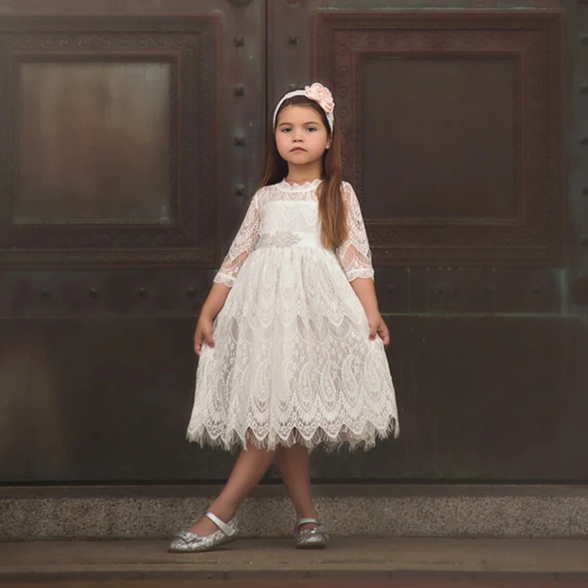 BELLA RAFAELA DRESS & BELT SET- ANTIQUE WHITE - Image 4