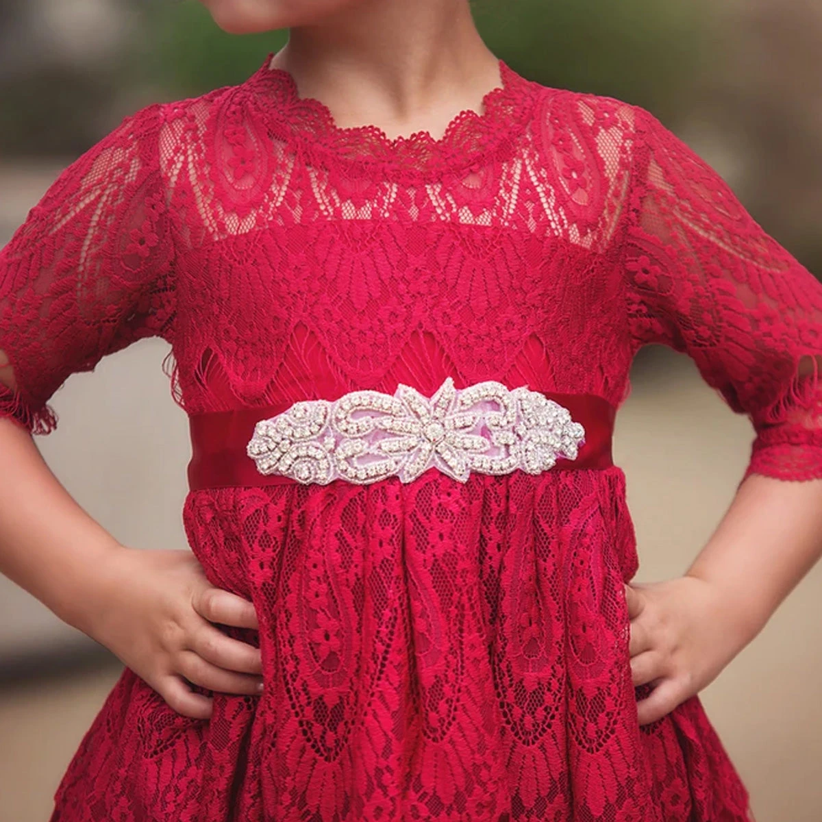 BELLA RAFAELA DRESS & BELT SET-CRIMSON - Image 4