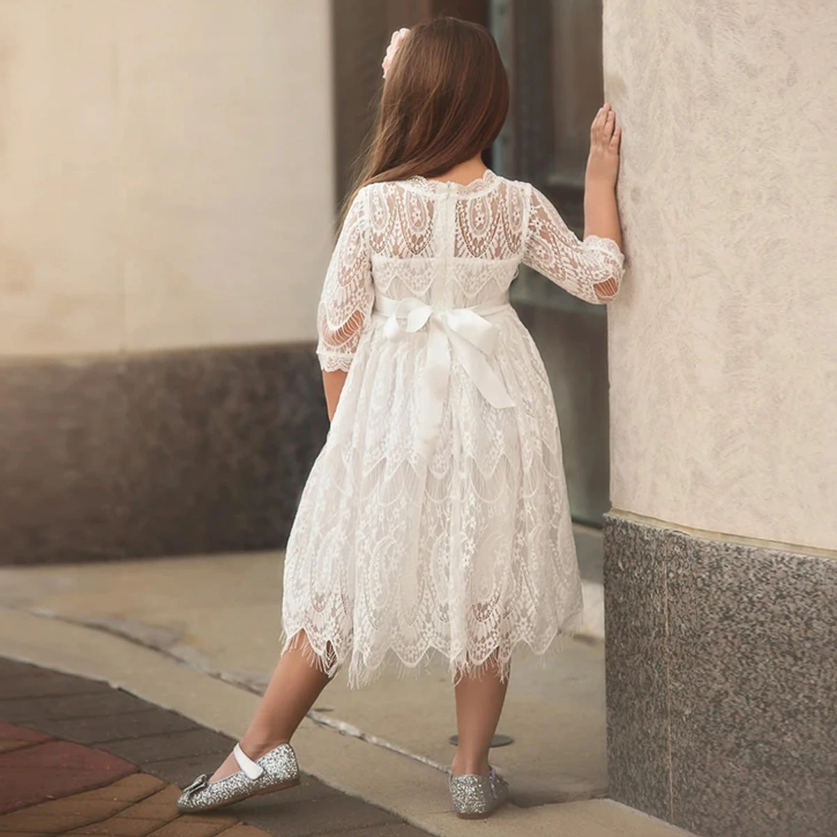 BELLA RAFAELA DRESS & BELT SET- ANTIQUE WHITE - Image 6