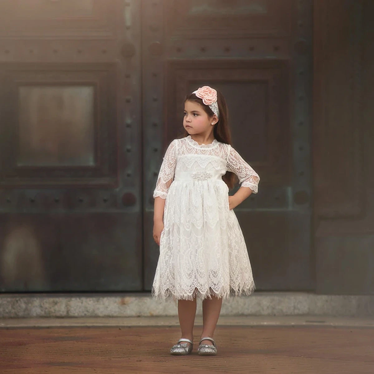 BELLA RAFAELA DRESS & BELT SET- ANTIQUE WHITE - Image 7