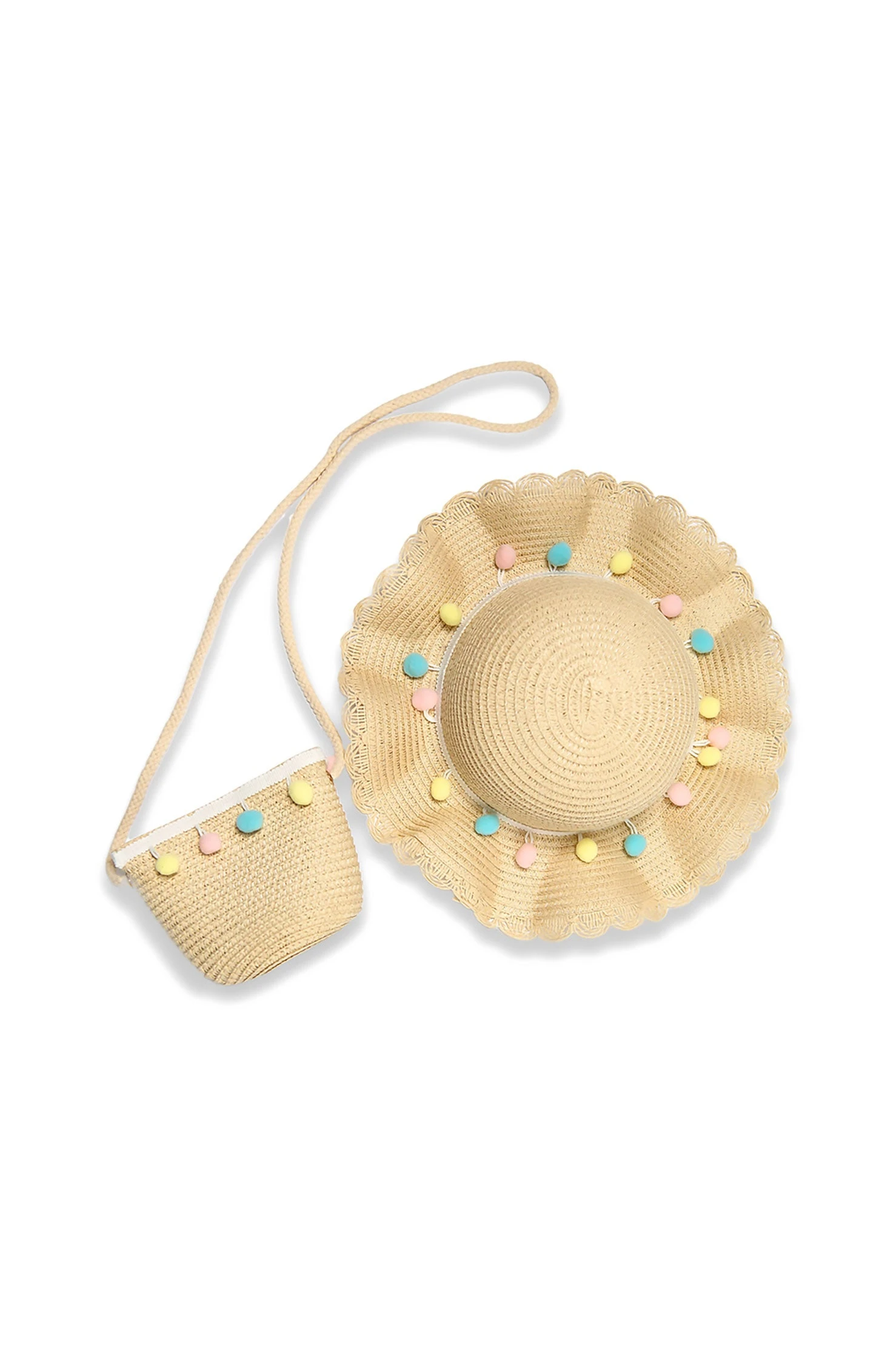POM-POM HAT & PURSE SET IVORY