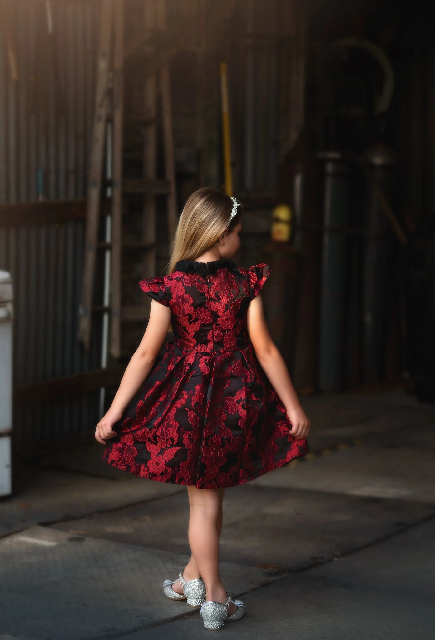 EVANGELINE DRESS CRIMSON JACQUARD - Image 3